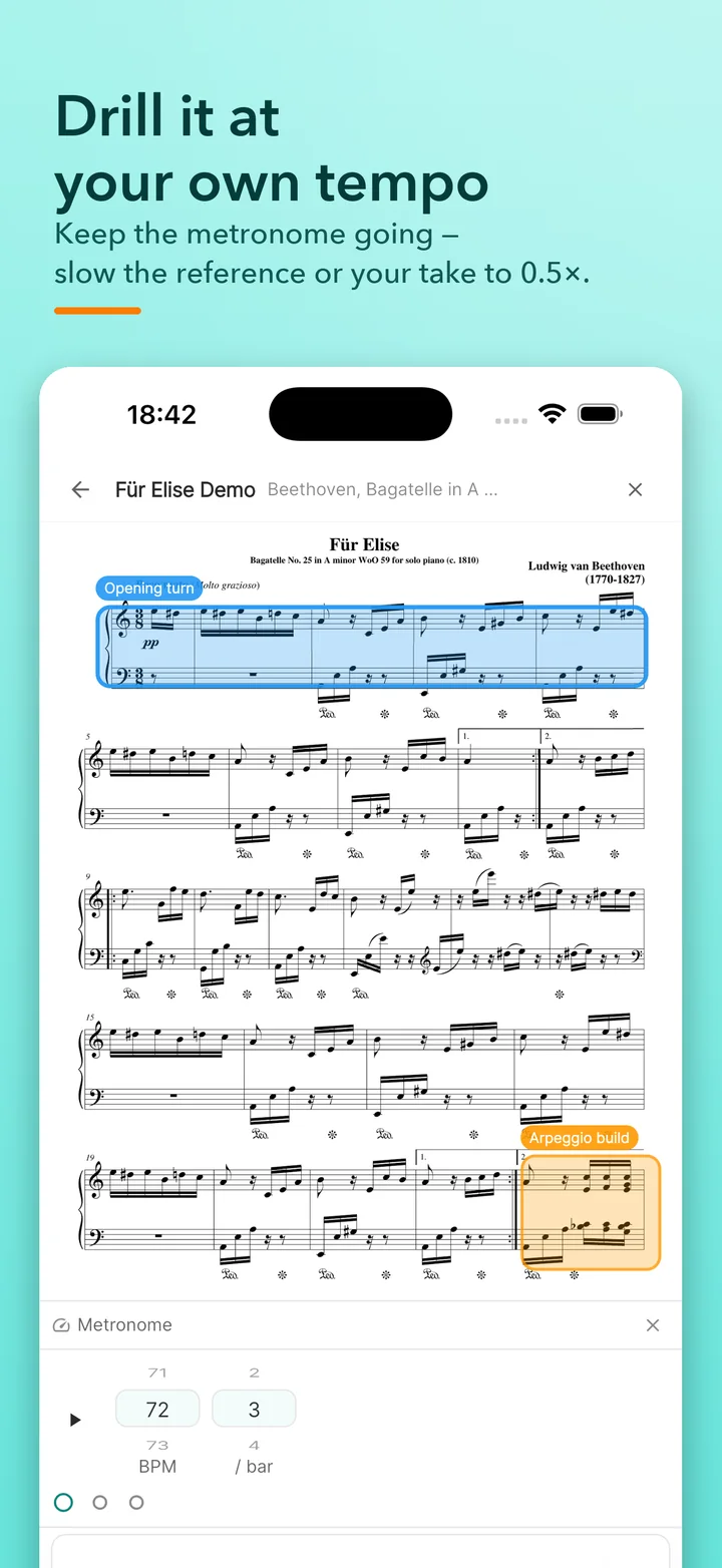 The Match Play metronome and playback speed while practicing a passage