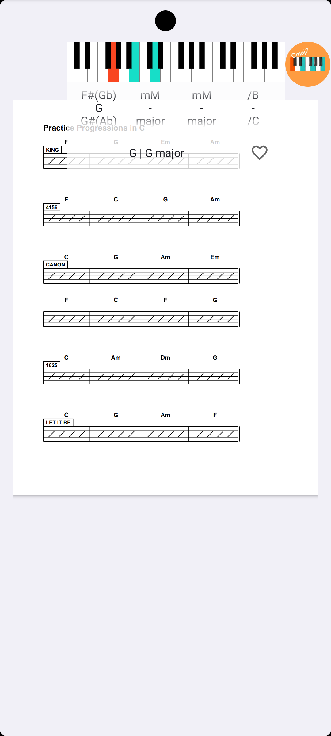 Show Me Chord Android Bubble overlay on a phone score