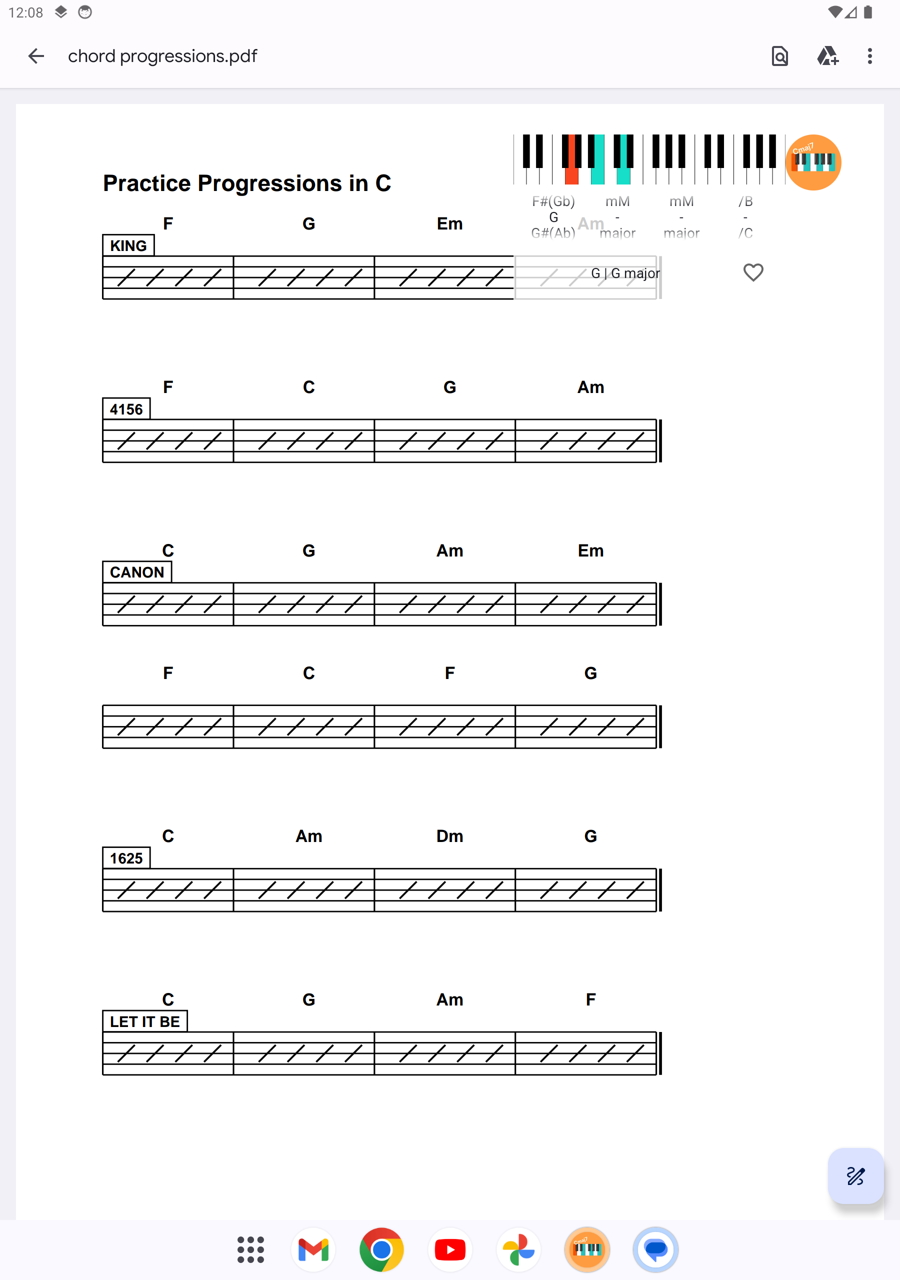 Show Me Chord Android Bubble overlay on a tablet score